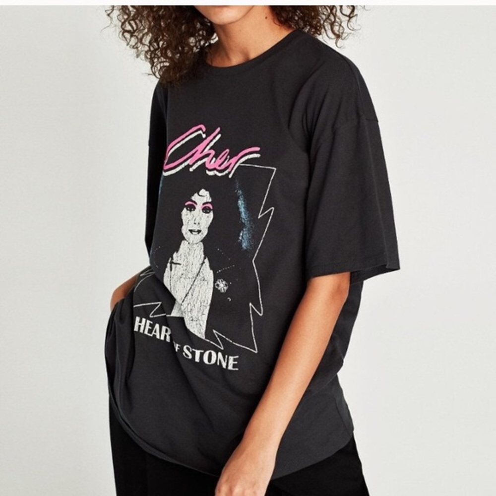 Zara Dark Grey 80s Cher Oversized T-Shirt L